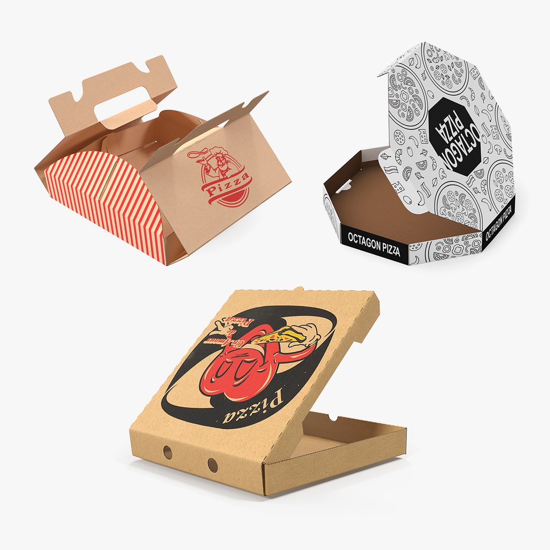 Open Pizza Boxes Collection 2 3D model preview
