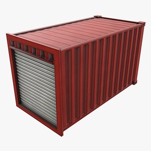 3D 16ft Container With Roll-Up Door - Red