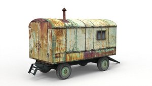 3D model Old lumberjack trailer and house on wheels
