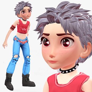 3D Cartoon Rigged Cute Girl-Mira Character 3D Model