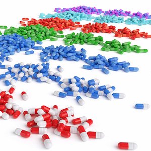 Piles of Pill Capsules 7 Color Variants 3D