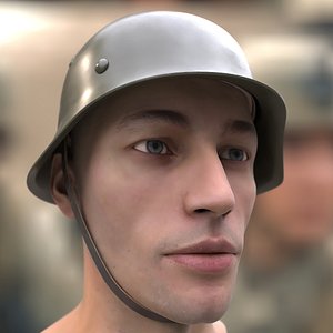Man Head Wearing Steel Helmet WW2