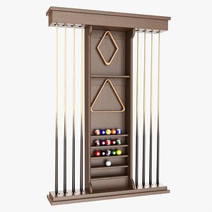 3D Billiard rack with cues and accessories model