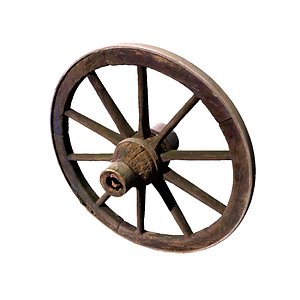 3D Scanned historical wooden wagon wheel model
