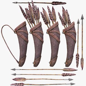 Medieval Quiver and Arrows Arrow Archer Bow Set 3D model