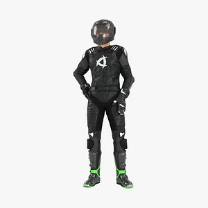 Bike Rider Wearing Protective Riderwear Rigged for Cinema 4D