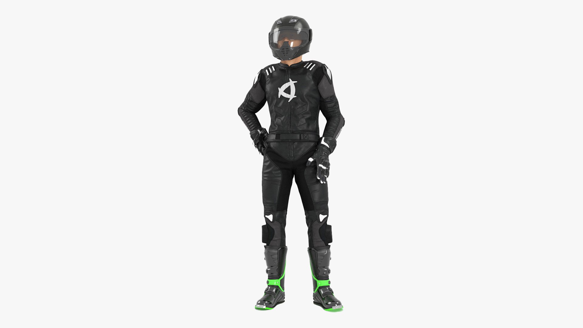 Bike Rider Wearing Protective Riderwear Rigged for Cinema 4D 3D model preview