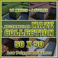 50x50 Low Polygon Rectangular Maze Collection