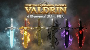 Legendary Dragon Dagger Valdrin - 6 Elemental Skins PBR 3D model