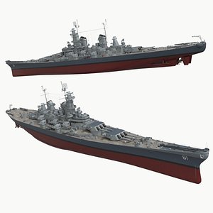 American Heavy Battleship USS Iowa Rigged for Cinema 4D