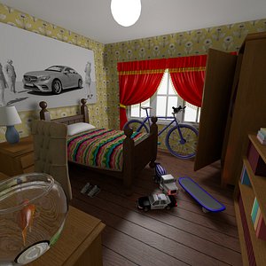 Cartoon Boy's Bedroom With Animated Goldfish