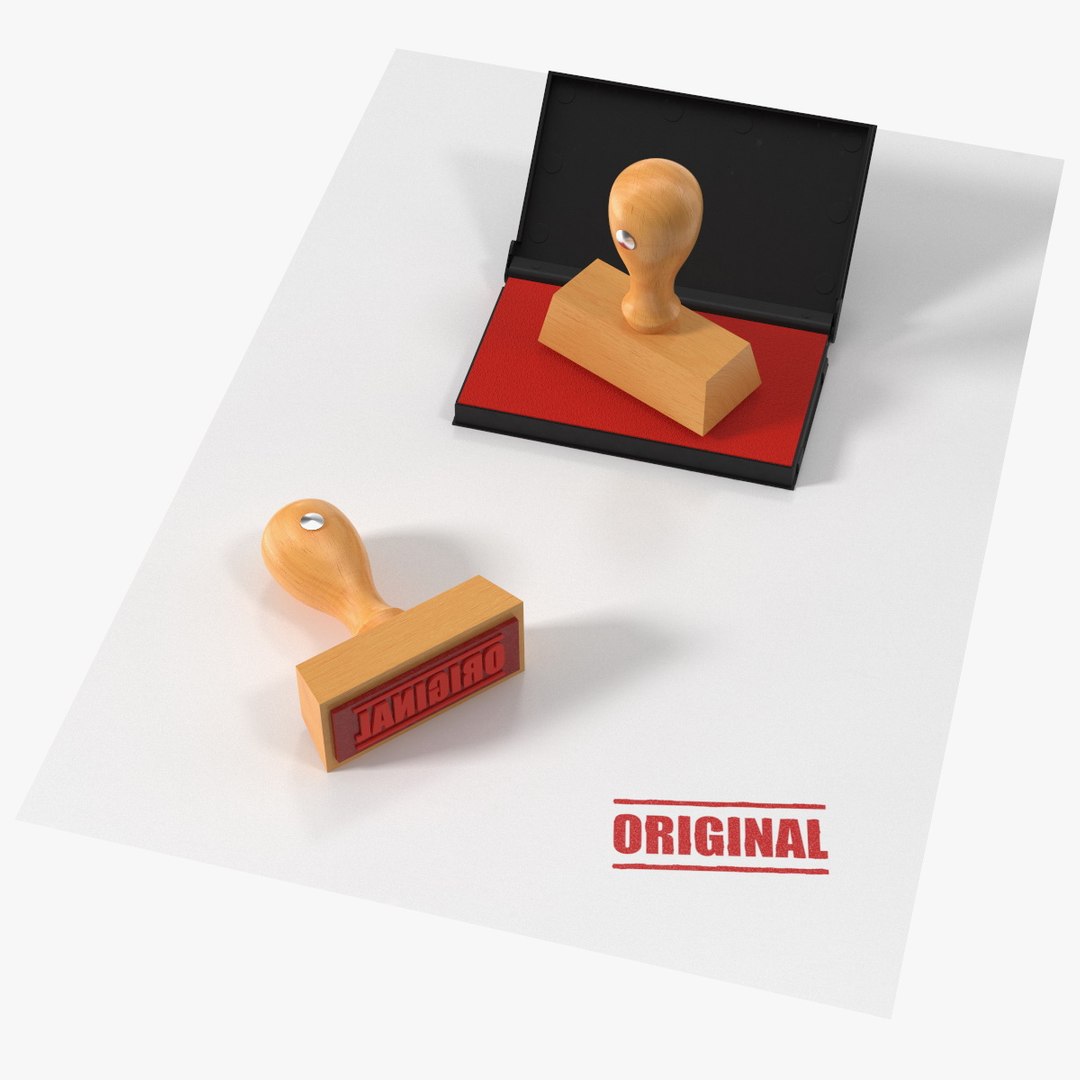 Wood Stamp with Inkpad Original Set 3D model preview