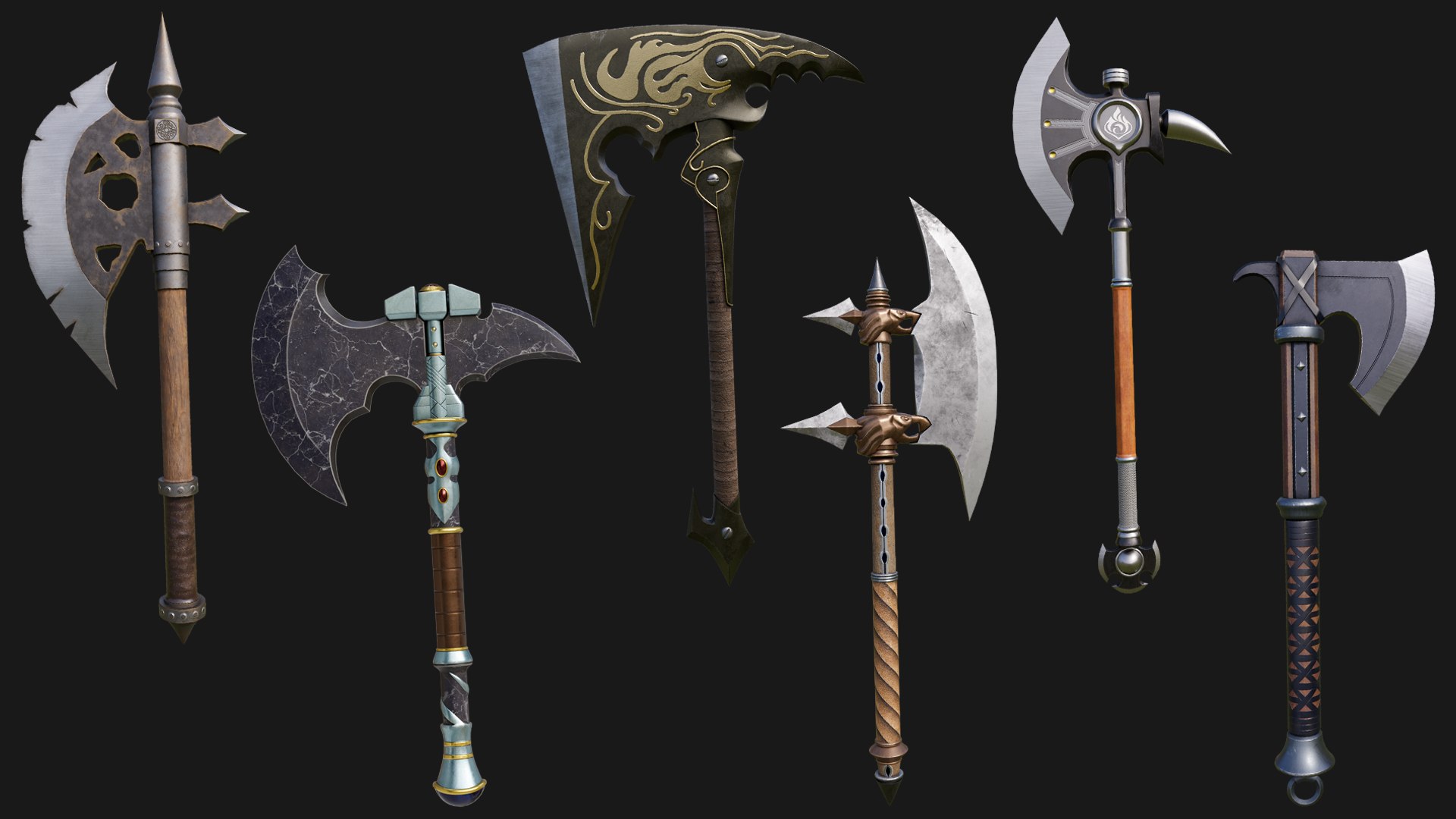 3D 6 Battle Axes Collection All PBR Unity UE Textures Model ...