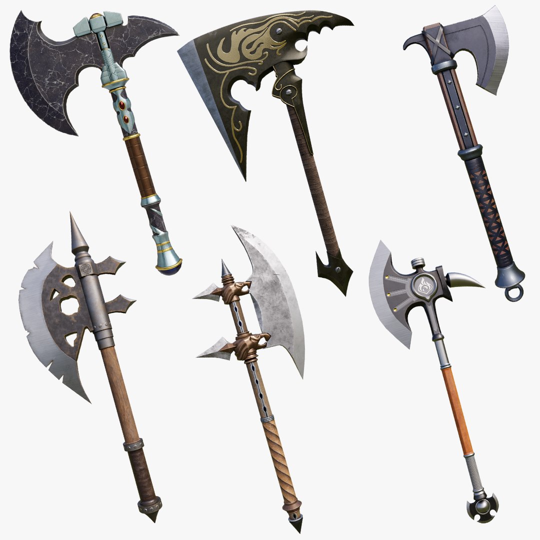 3D 6 Battle Axes Collection All PBR Unity UE Textures model ...