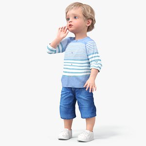 Baby in Summer Strolling Clothes Standing Pose 3D model