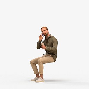 00334Foster008 - Adult Caucasian man calling while sitting publicly coffee transitional seasonal att