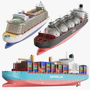 3D Three Detailed Ships model