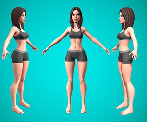 Luna-Stylized Female Character - Game Ready Base mesh model 3D