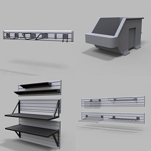 1 Wall  Panel with Shelving Systems Pack 4 in 1 PBR 3D model