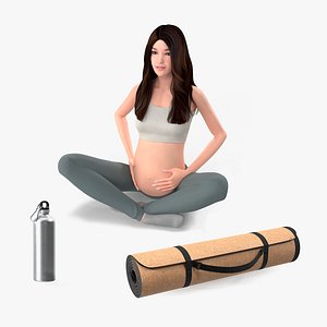 Asian Pregnant Woman with Yoga Equipment Collection 3D model
