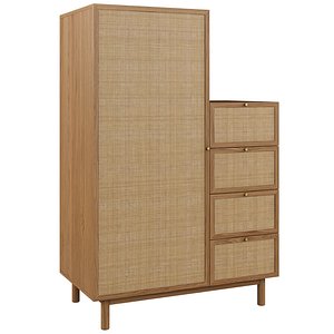 Pavia Single Wardrobe with Drawers 3D model