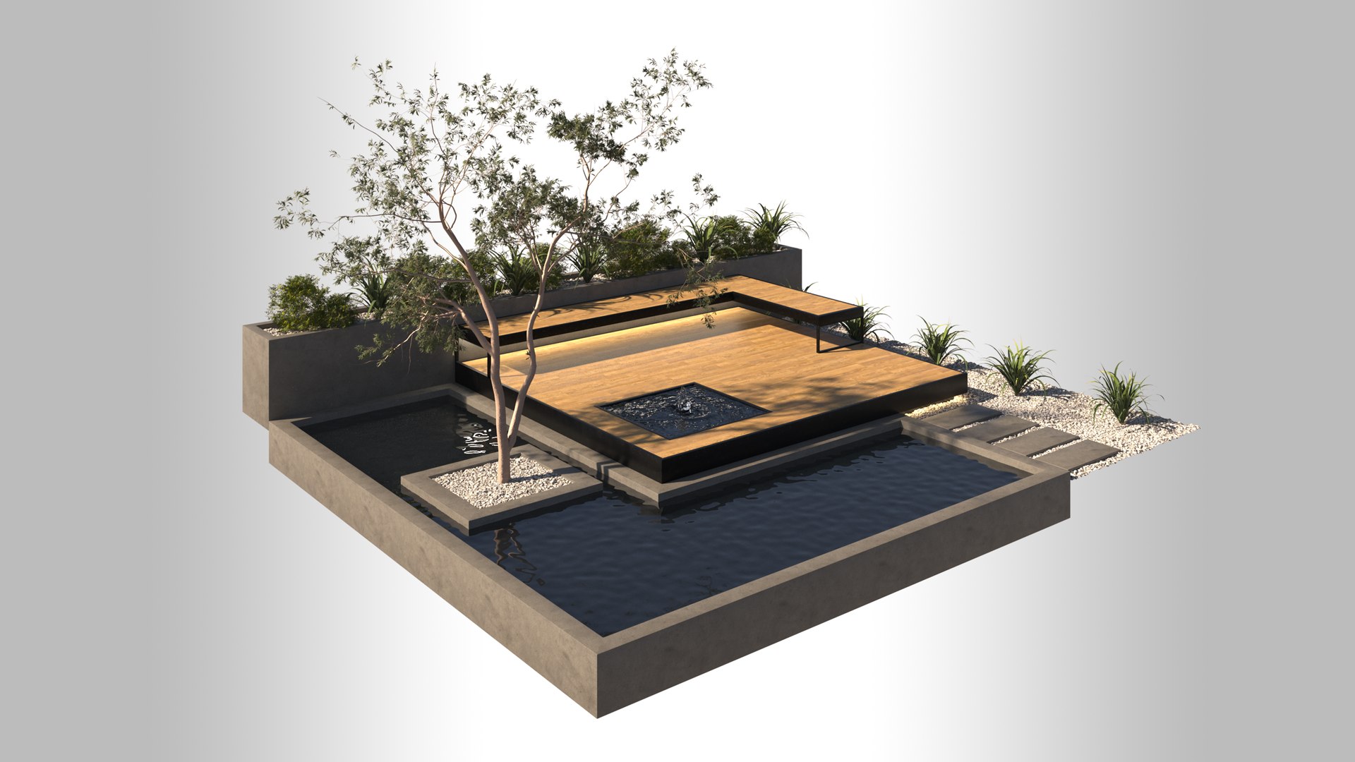 Landscape Backyard with Pool and Furniture 3D model 3D model ...
