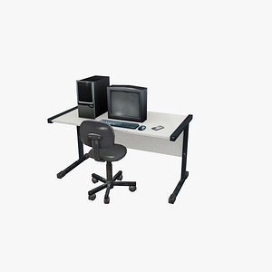 Retro 90s PC Computer Workstation Desk Bundle - Low Poly PBR