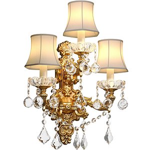 Golden Sconce in classic style with crystal lampshade Wall lamp 3D model 3D model