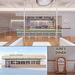 Modern Diner Exterior and Interior 3D