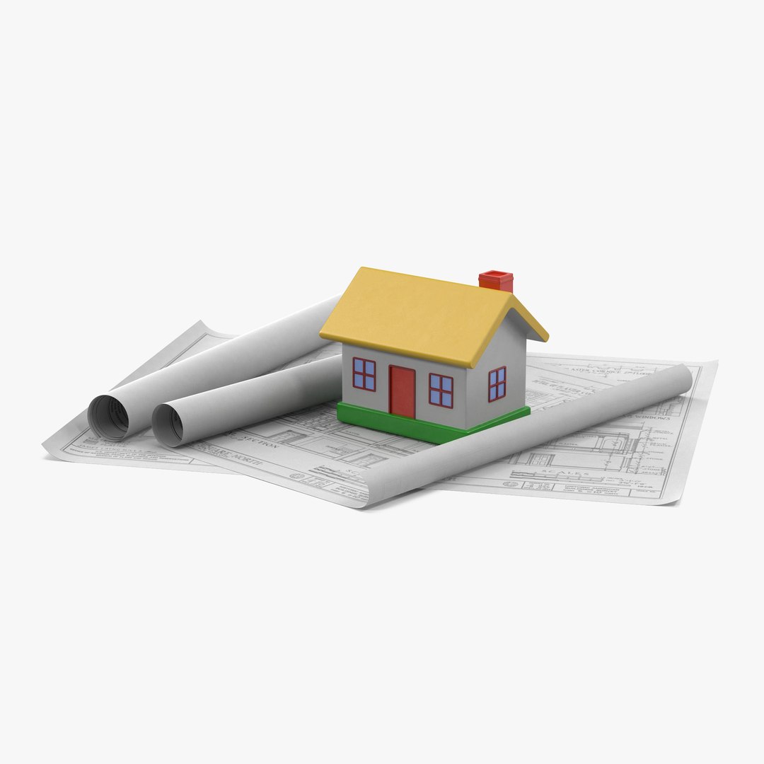 Toy House On Blueprints 3D model preview