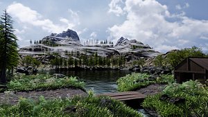 3D scene pine plants grass