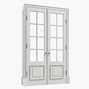 3D Classic door wood white  double swing model
