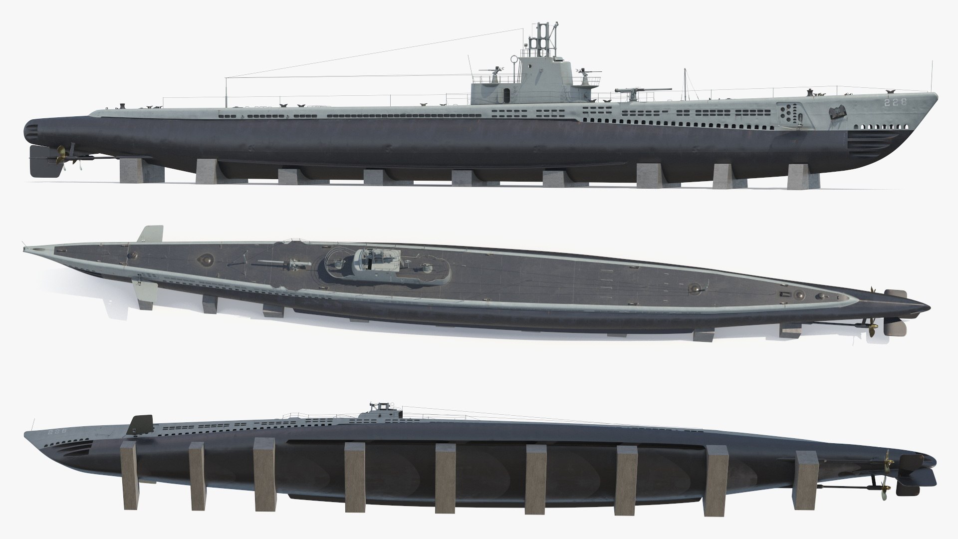 3D model USS Drum SS-228 Submarine on Shipyard Supports https://p.turbosquid.com/ts-thumb/oq/KTRYiW/AQ/uss_drum_ss228_submarine_on_shipyard_supports_004/jpg/1764664268/1920x1080/fit_q87/ba1a817f773f05eacd9eecc550735ee929bcc2a1/uss_drum_ss228_submarine_on_shipyard_supports_004.jpg