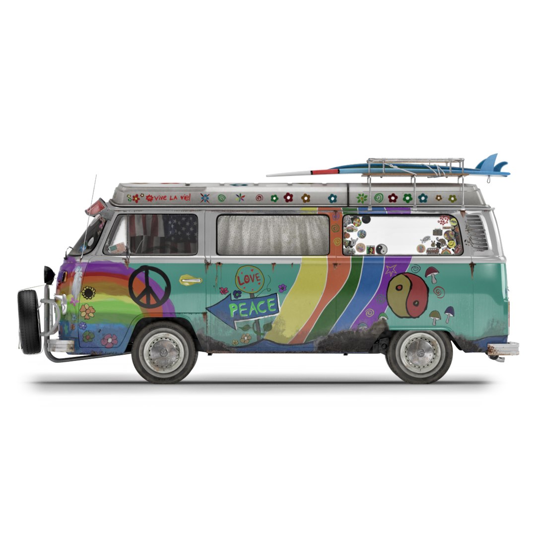 volkswagen t2 hippie van 3d model