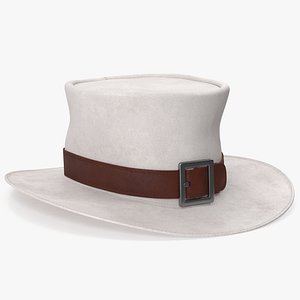 3D Leather Top Hat White with Buckle