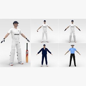 Cricket Players White Dress Collection 3D model