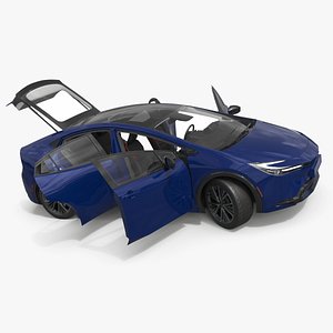 3D Hybrid Liftback Sedan Blue Rigged for Maya model