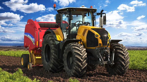 modèle 3D de Tracteur générique avec presse à balles rondes New Holland ...