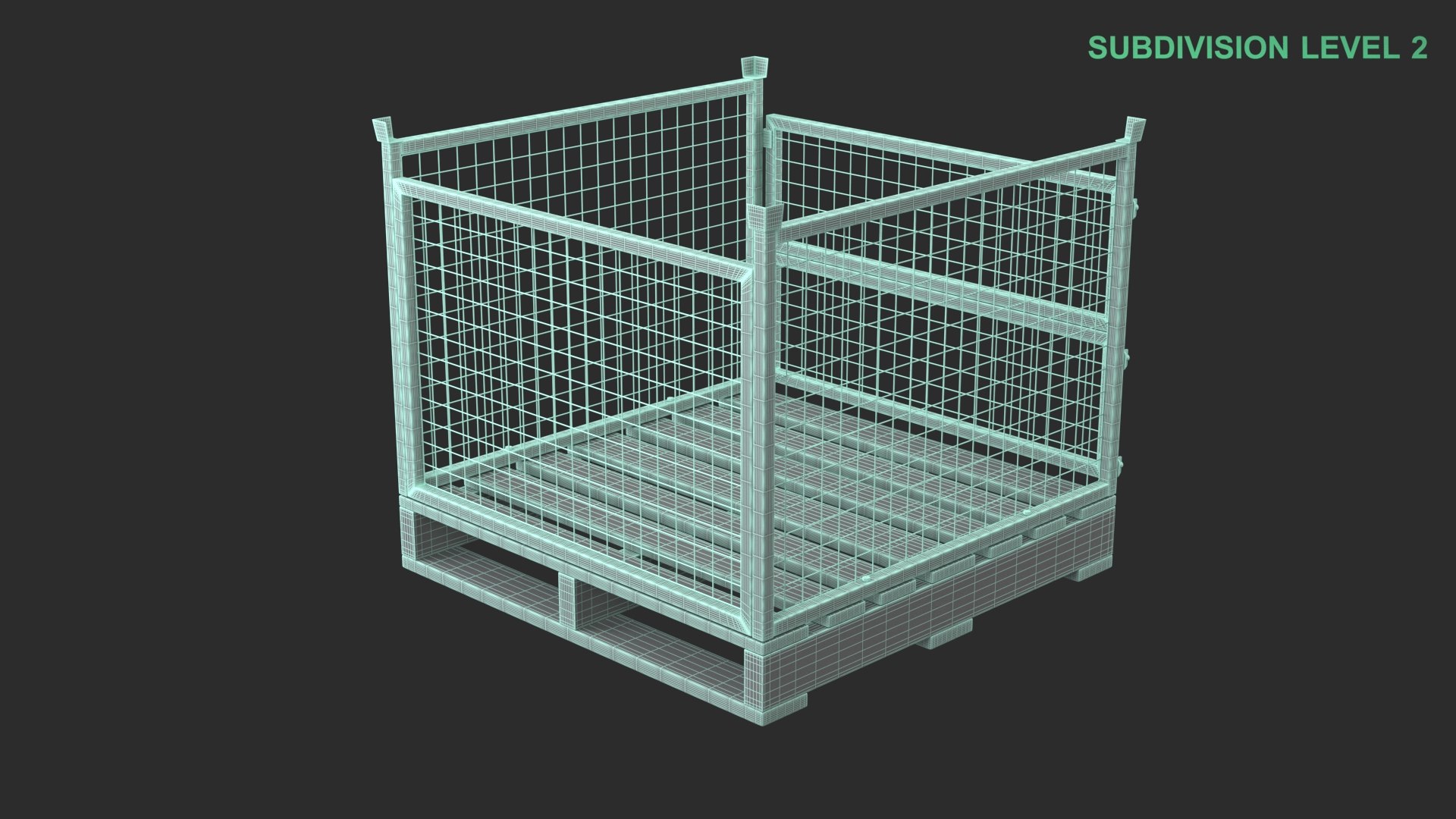 Collapsible Mesh Metal Pallet Cage 3D https://p.turbosquid.com/ts-thumb/os/HWn8Jv/Fb/wireframe_0003/jpg/1743332030/1920x1080/fit_q87/8232268610b0f9ba58d79608a8c8f1f0c8f88a52/wireframe_0003.jpg
