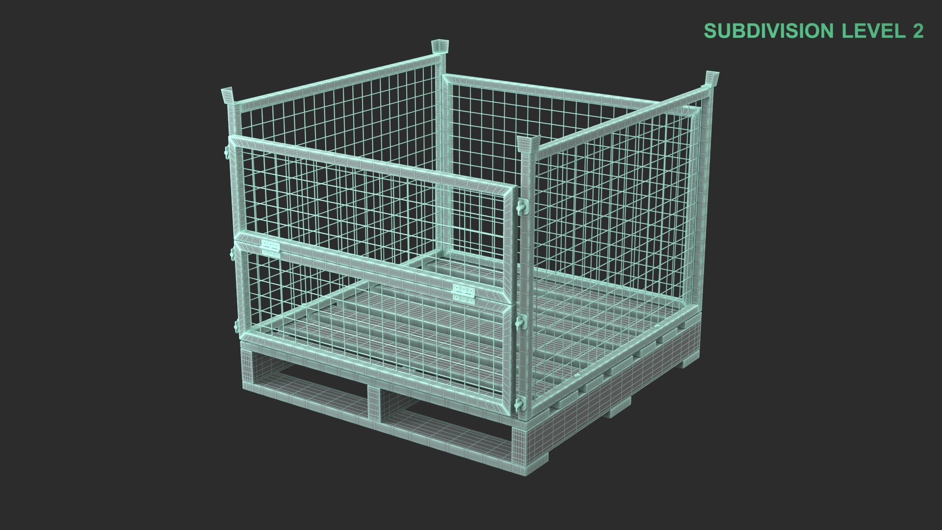 Collapsible Mesh Metal Pallet Cage 3D https://p.turbosquid.com/ts-thumb/os/HWn8Jv/Rn/wireframe_0001/jpg/1743332029/1920x1080/fit_q87/aef7125788cbba925fffb6e53a48ee831ce09deb/wireframe_0001.jpg