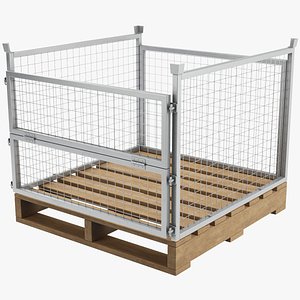 Collapsible Mesh Metal Pallet Cage 3D