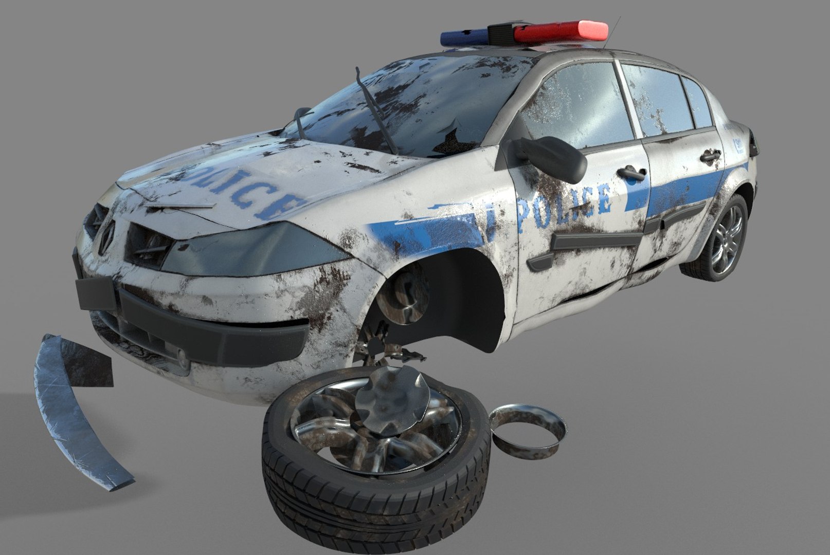 3D model wrecked destroyed police car TurboSquid 1657277