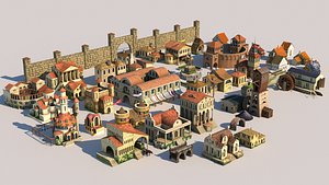 3D fantasy city modular elements model