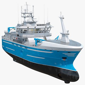 3D model Commercial Fishing Trawler Light Blue