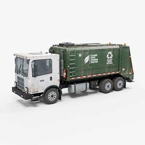 3D Municipal Rear Loader Garbage Truck with Detailed Cab