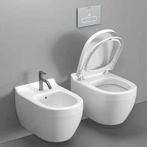 Duravit Starck 3 wall-hung toilet and bidet 3D model