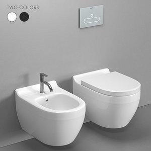 Duravit Starck 3 wall-hung toilet and bidet 3D model