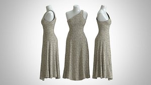 Woman Dress 2 Cream Maze Drapery 3D
