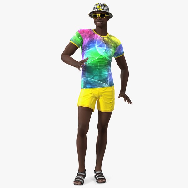 Dark Skin Teenager Beach Style Standing Pose 3D model