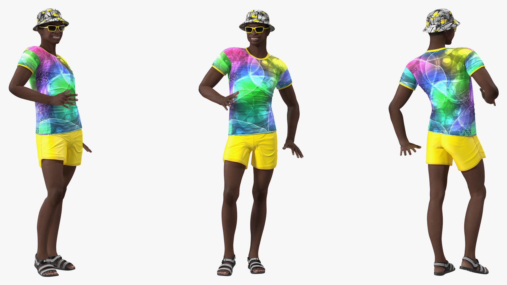 Dark Skin Teenager Beach Style Standing Pose 3D model preview